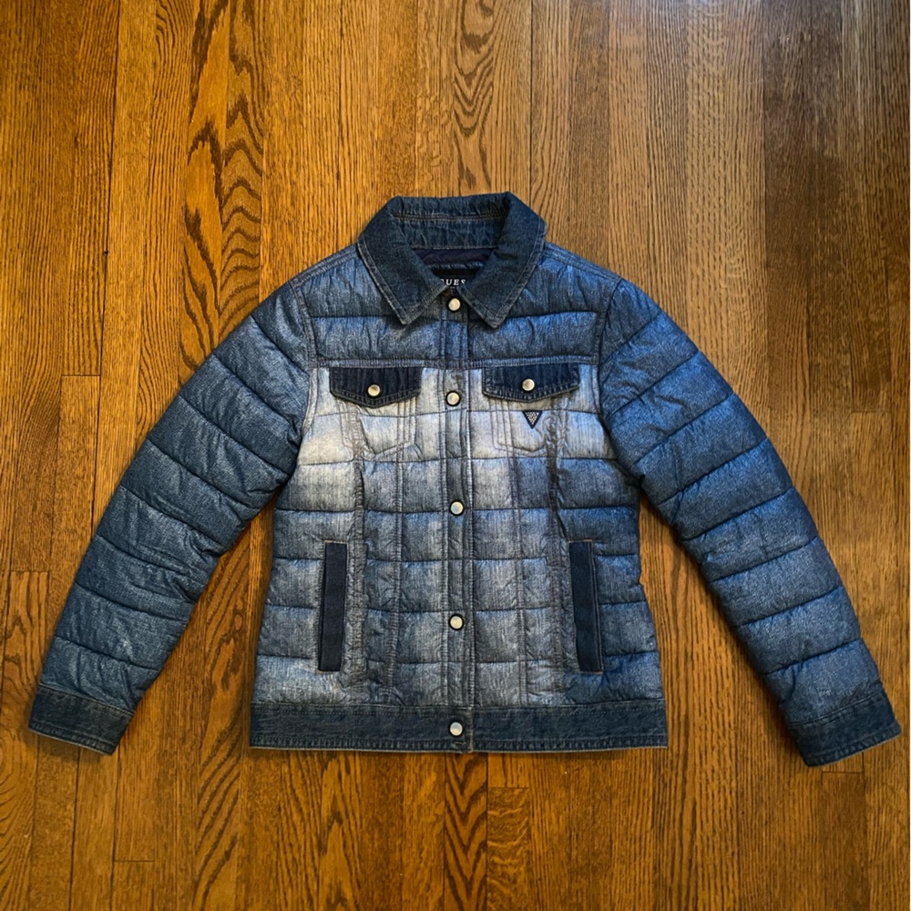 Guess Girl’s Blue Denim Print Buttonned down Puffer Size:8